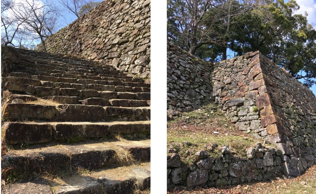 洲本城へ昇る階段と石垣