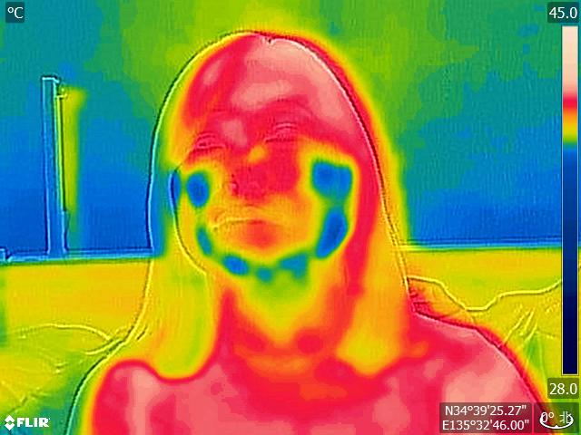 サーモグラフィカメラでの検証結果　約30℃の室温条件　着用15分後（山本化学工業株式会社調べ）