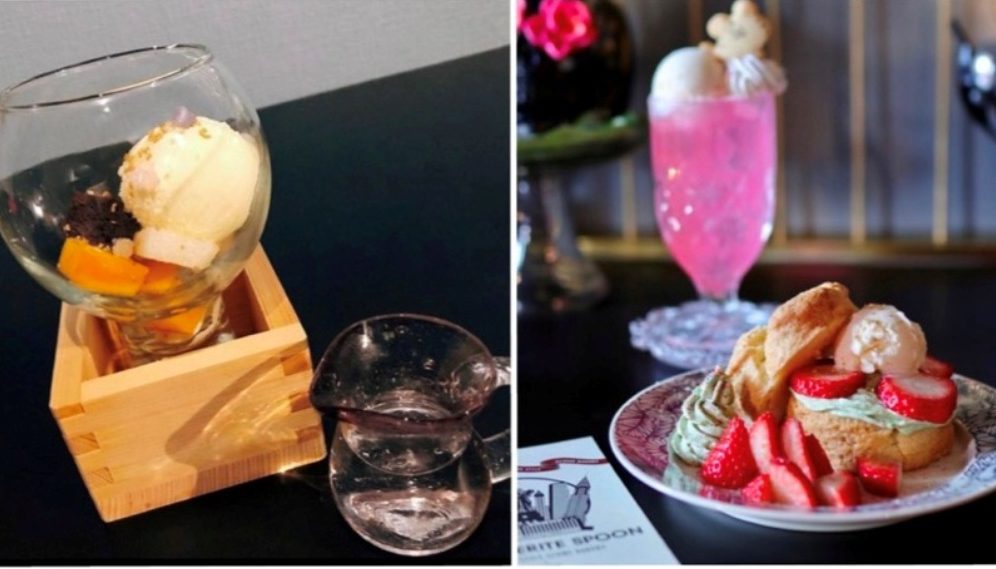 兵庫の美味を使った「日本酒アフォガート」（写真左）と「イングリッシュショートケーキ」（写真提供：花と寅）