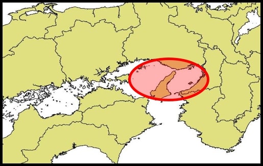 明石海峡（赤色円型の囲み）は全国有数の海上交通の難所