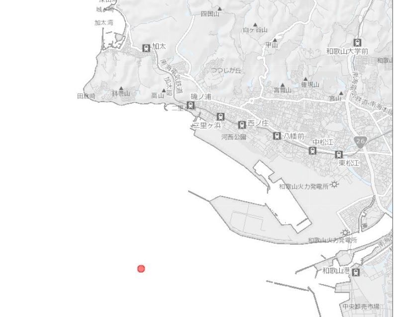 和歌山沖プレジャーボート事故・位置（※赤丸部分）＜※画像提供・第五管区海上保安本部＞
