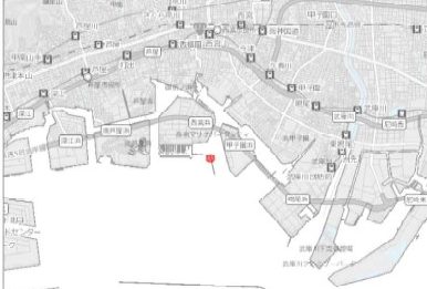 兵庫県西宮沖ディンギーヨット事故・位置（※赤丸部分）＜※画像提供・第五管区海上保安本部＞