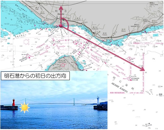 明石港から初日の出方向を見る＜※画像データ提供・第五管区海上保安本部＞