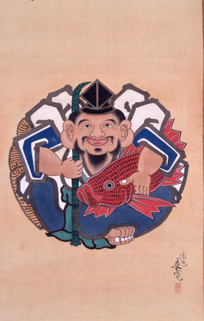 恵比須図 ／佐野長寛　江戸時代後期　絹本着色〈※画像提供・白鹿記念酒造博物館〉