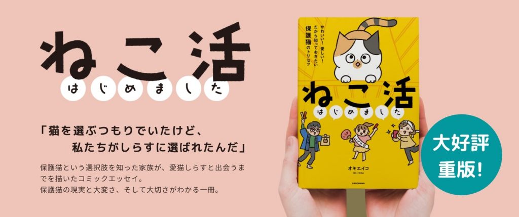 オキエイコさん著『ねこ活はじめました』知ってほしい「保護猫」のお話＜※オキエイコさんホームページより＞