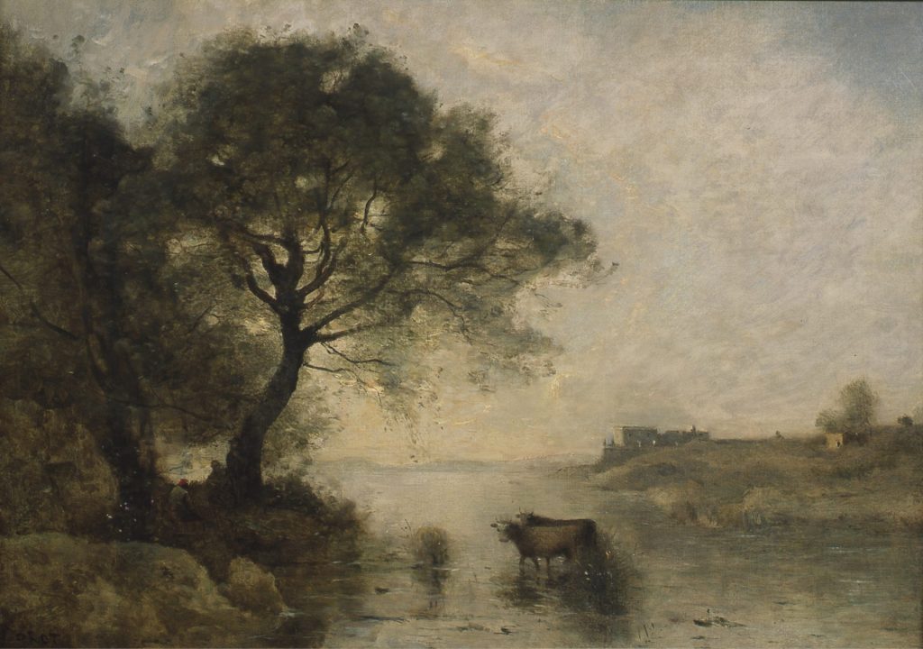 コロー「湖畔の大きな樹木」（ヴィル・ダヴレー）1870年頃、山王美術館蔵