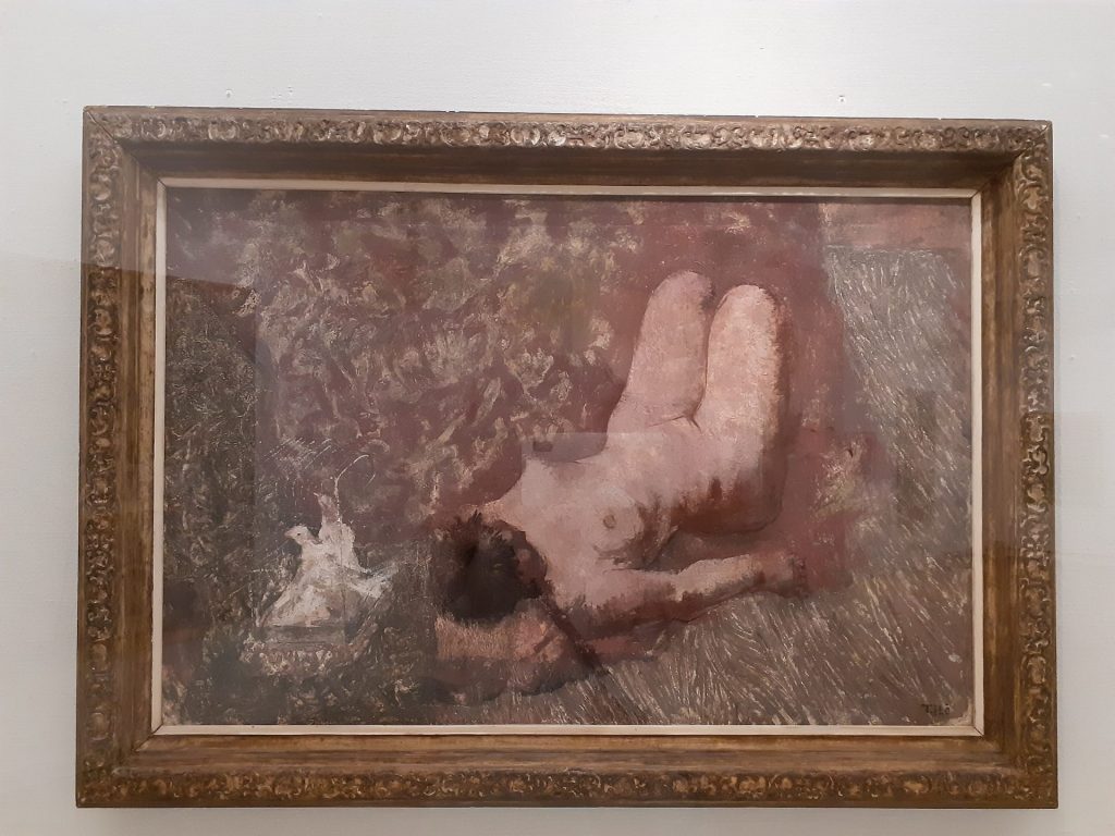 伊藤継郎「鳩を配した裸婦」1937年　油彩、布、芦屋市立美術博物館蔵
