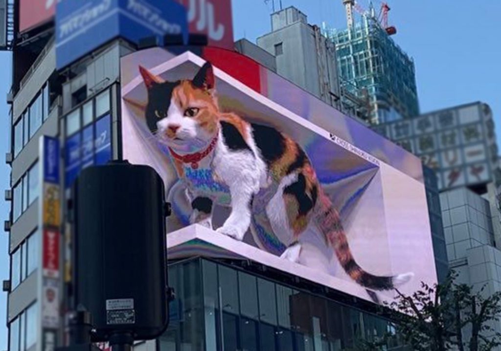 JR新宿駅前「クロス新宿ビジョン」の“飛び出す猫”