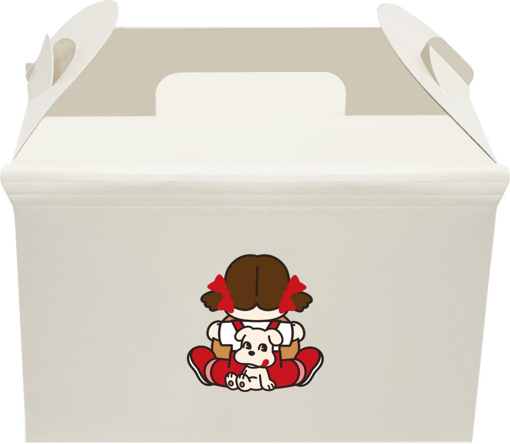 6個入BOXデザイン（裏）後ろ姿のペコちゃんとドッグが