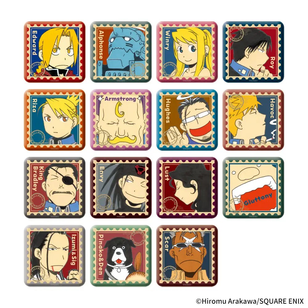 「鋼の錬金術師」トレーディングスクエア缶バッジ（各450円）