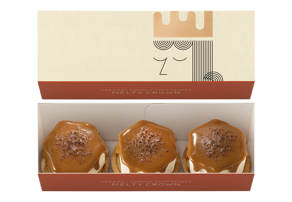 「キャラメルフォンデュ・チーズケーキ メルティクラウン」（3個入 1998円）午前10時の開店と、午後5時の限定販売