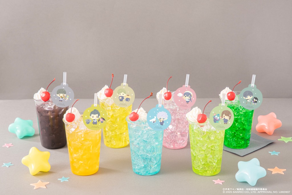 「カラードリンク」（各990円）(C)芥見下々／集英社・呪術廻戦製作委員会 (C)2025 SANRIO CO., LTD.　APPROVAL NO. L660907