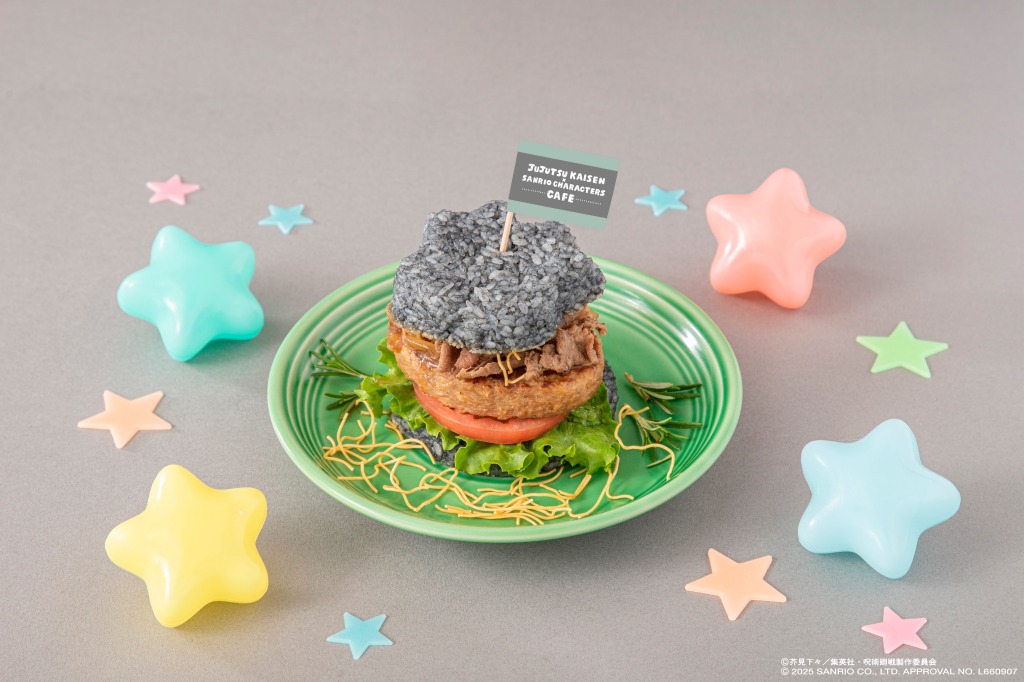 「伏黒甚爾 × バッドばつ丸 肉ライスバーガー」（1390円）(C)芥見下々／集英社・呪術廻戦製作委員会 (C)2025 SANRIO CO., LTD.　APPROVAL NO. L660907