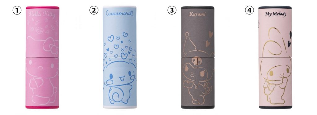 「ラブ パスポート イット フラワリー パフュームスティック ハローキティデザイン」「ラブ パスポート イット パフュームスティック シナモロールデザイン」「ヴァシリーサ ヌード ワン パフュームスティック クロミデザイン」「ヴァシリーサ リ フレクト パフュームスティック マイメロディデザイン」（各5g　1650円）7月5日（土）発売　(C)’25 SANRIO CO., LTD. APPR. NO. L654891