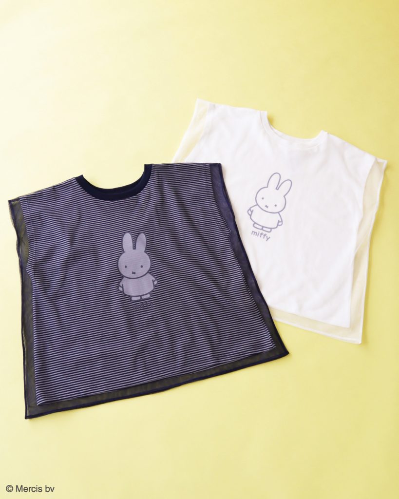 「miffy/チュールドッキングプリントTシャツ」（カラー：Off White/Border　4990円）