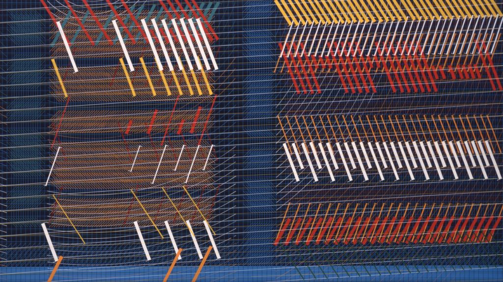 菅野聖子 『母音頌》』1974 年 アクリル、布 芦屋市立美術博物館蔵