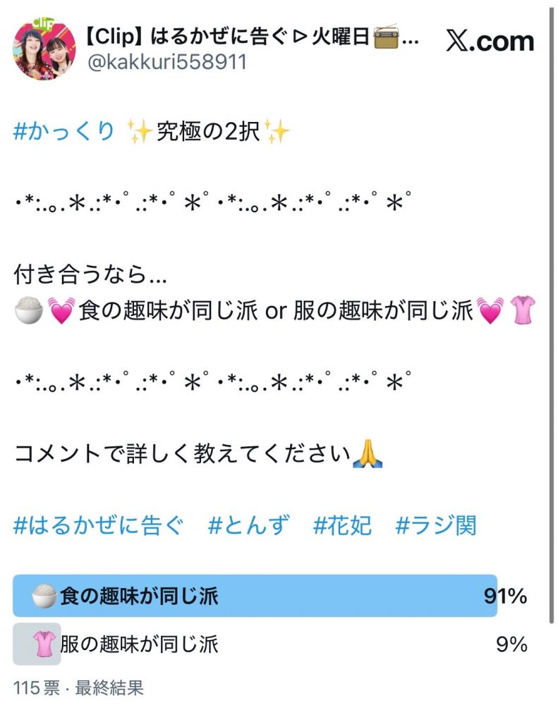 アンケート結果（番組公式Xより）