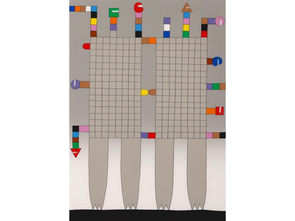 元永定正《ふたつのぐれいのあみめから》1985年（提供：宝塚市）