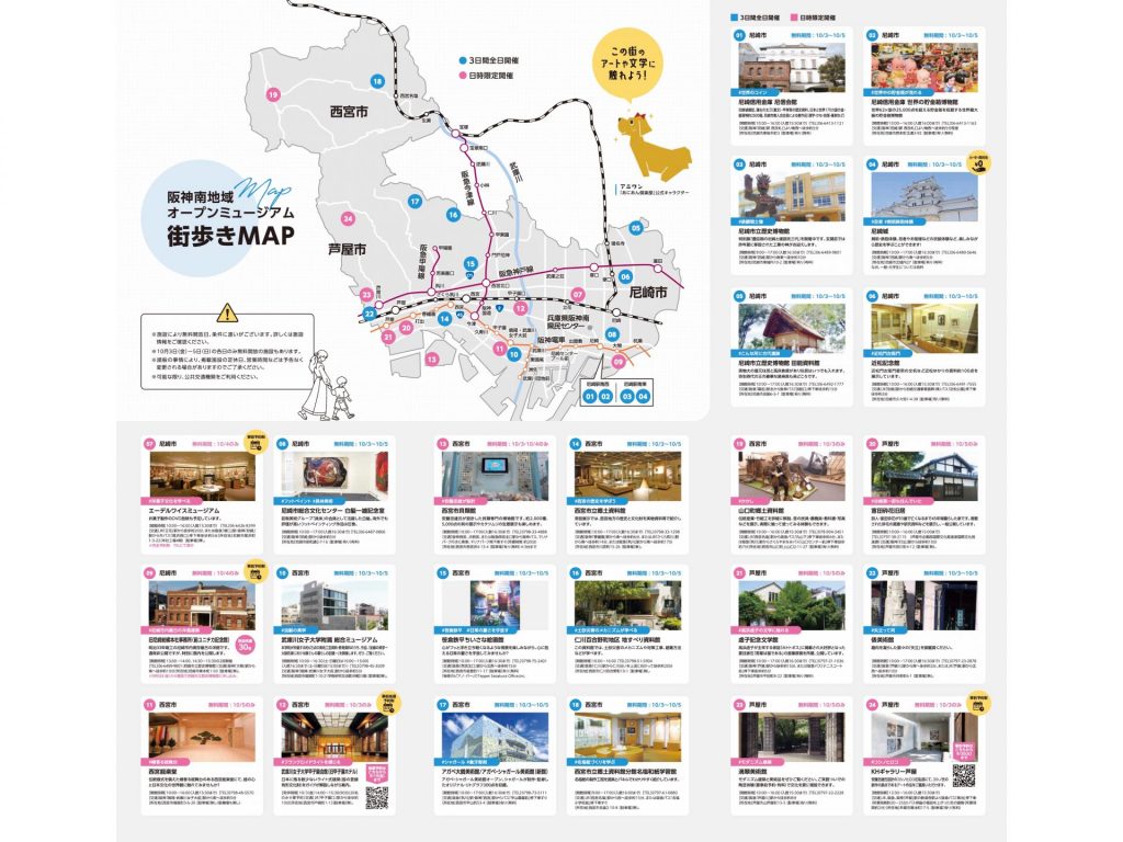 「オープンミュージアム」リーフレット裏面　阪神南地域の美術館や博物館などの場所がひと目でわかる街歩きマップ（資料提供：阪神南県民センター）