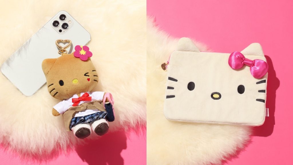 【tiny tiny】ハローキティ「ぬいぐるみチャーム」（全3種　2990円）、「ポーチ」（全3種　3990円）