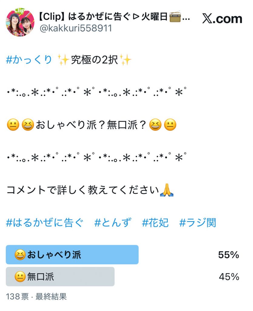 アンケート結果（番組公式Xより）