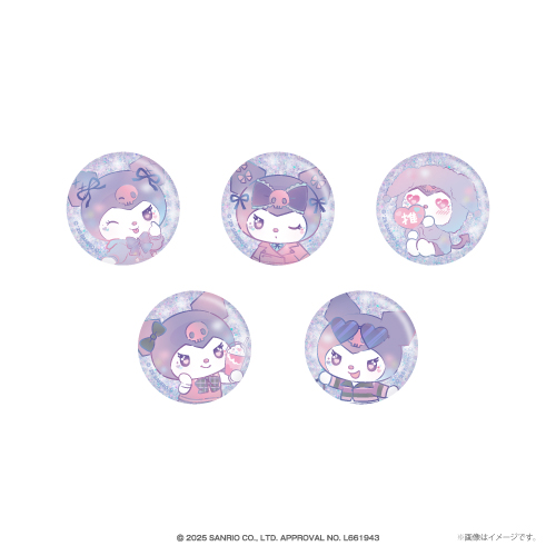 ラメ缶バッジ（ランダム5種 660円） (C)2025 SANRIO CO., LTD. APPROVAL NO. L661943