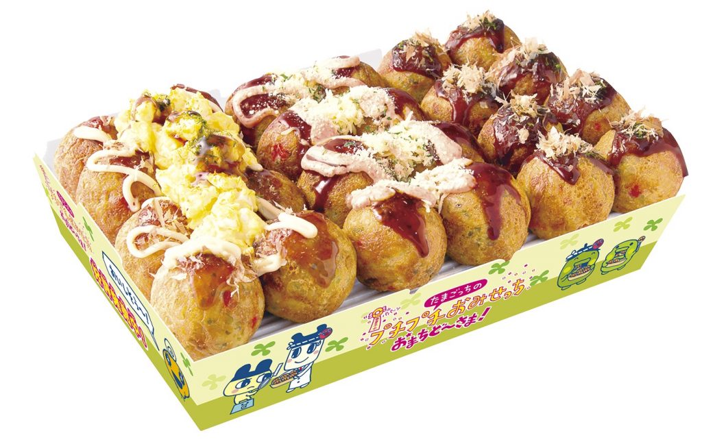 お持ち帰り専用『プチプチおみせっち わいわいパック』（たこ焼・ソース＋定番トッピング商品2種　1箱24個入り　2160円）