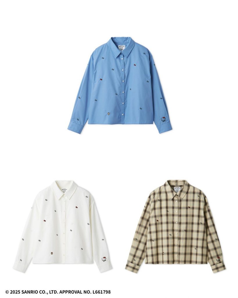 「HELLO KITTYリボン刺繍シャツ」（カラー：BLU,WHT,BEG　2万5300円）