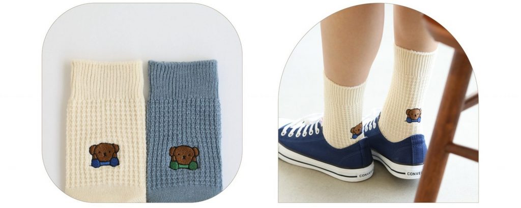ボリスワッフル刺繍ソックス（カラー：キナリ、ダルサックス　1870円）　Illustration Dick Bruna (C)copyright Mercis bv,1953-2016 www.miffy.com
