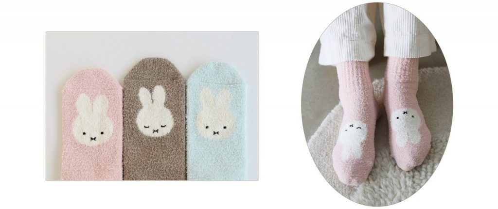 ミッフィーもこもこアメリブショートソックス（カラー：モカチャ、ピンク、サックス　1980円）　Illustration Dick Bruna (C)copyright Mercis bv,1953-2016 www.miffy.com