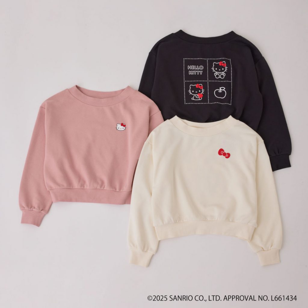 「ボートネック裏毛プルオーバー」(カラー:ピンク/チャコール/キナリ 5489円) (C)2025 SANRIO CO., LTD. APPROVAL NO. L661434