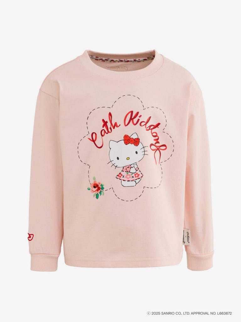 Cath Kidston × Hello Kitty キッズロングスリーブシャツ（ホワイト/ピンク 100/110/120/130 各7700円）