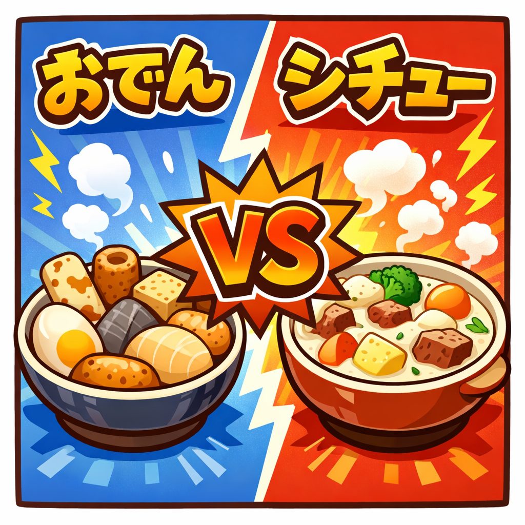 「おでん」or「シチュー」どっち？（※生成AIで作成）
