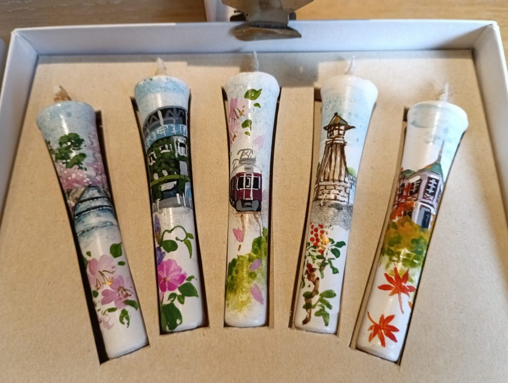 西宮市内の「名所」を描いた絵ろうそく
