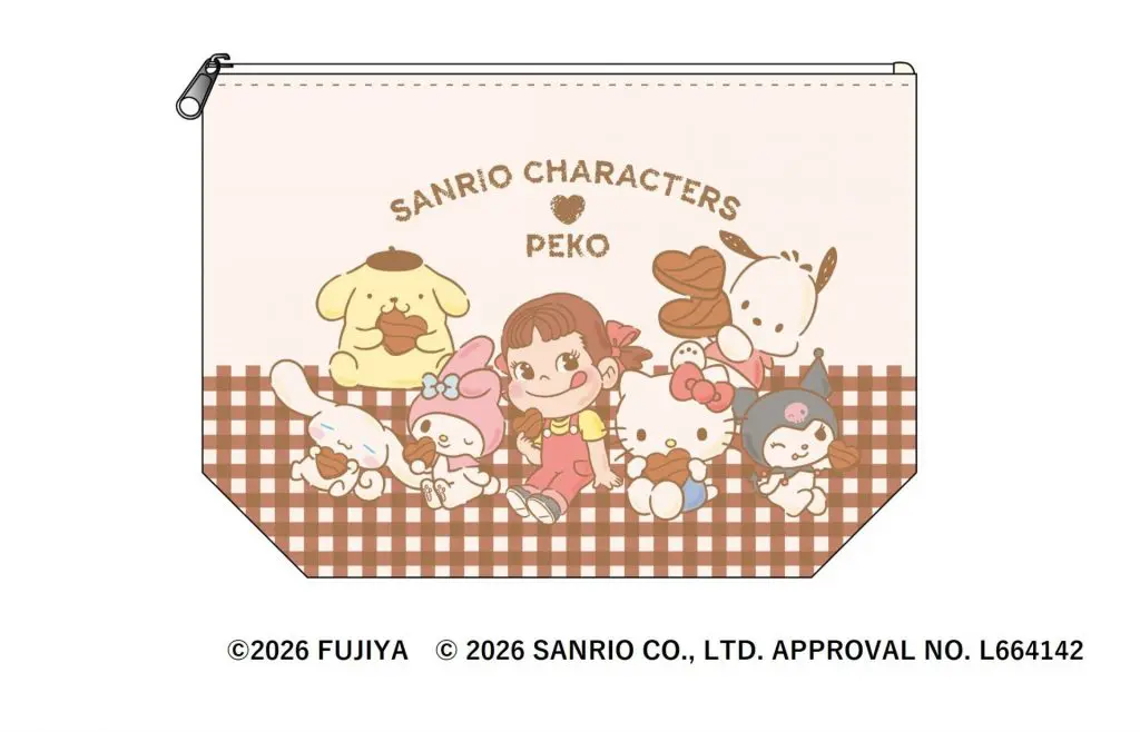 「マチ付きポーチ PEKO×サンリオキャラクターズ チェック」(1100円)