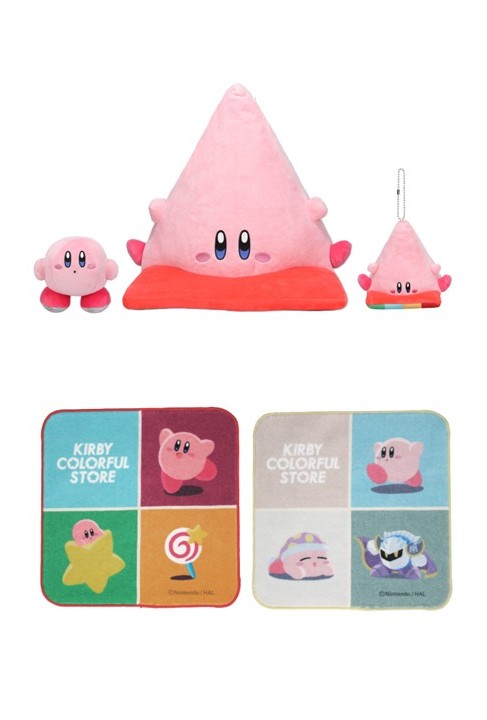 「にぎにぎマスコット」(1650円)、「さんかくほおばりクッション」(4950円)、「さんかくほおばりマスコット」(1870円)、タオル(各880円)