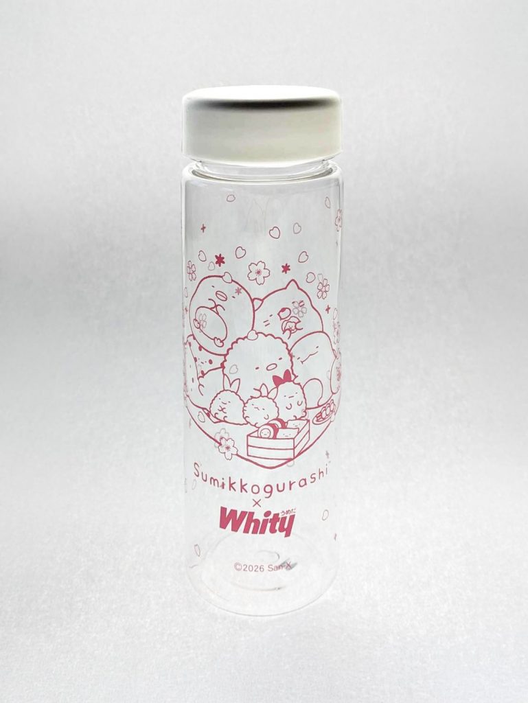 「ホワイティうめだとすみっコぐらしのポカポカお花見」オリジナルボトル　(C)2026 San-X Co., Ltd. All Rights Reserved.