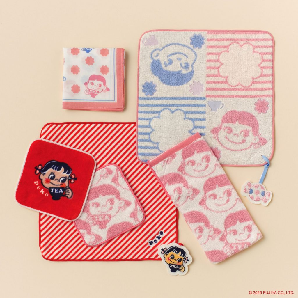 「チャーム付きミニタオル」（各1100円）、「ミニミニタオル」（各660円）、「ハンカチ」（1650円）、「タオルポーチ」（1540円）