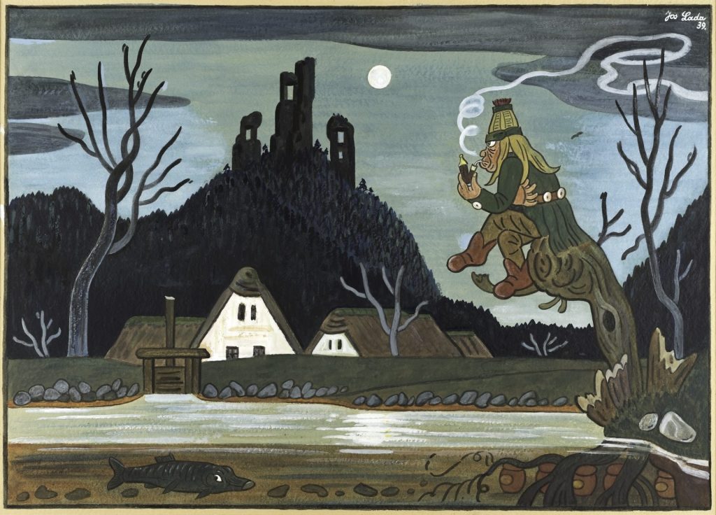 『水車小屋の水の精』1939 年、ガッシュ / 紙、個人蔵、JosefLada.cz s.r.o.