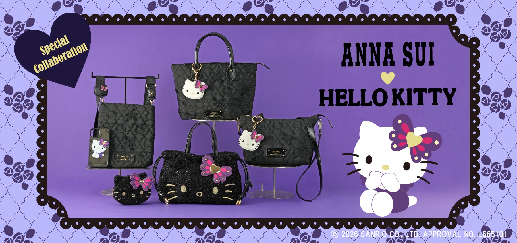 ANNA SUI HELLO KITTY バッグ ブラック コラボ第3弾！「ANNA SUI×ハローキティ」ブラック基調の大人スタイルな
