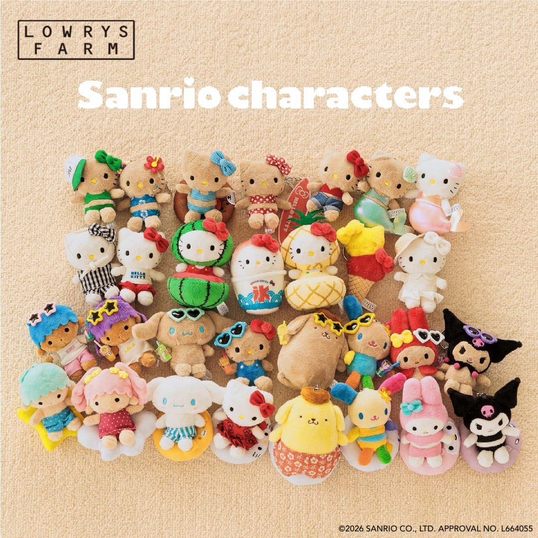 LOWRYSFARM ウサハナ ぬいキーホルダー メッシュポーチ ポーチ付エコバ 人気コラボ！「サンリオ×LOWRYS FARM」夏デザインのぬいキーホルダー