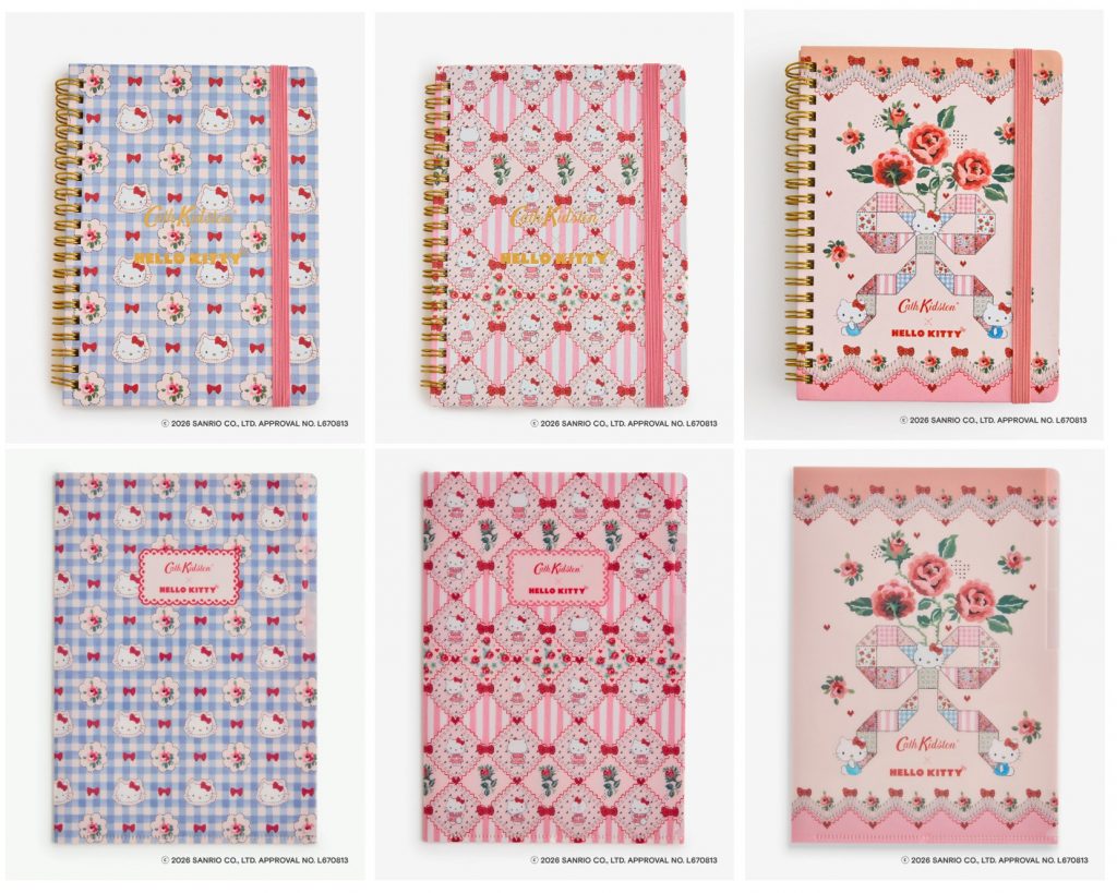 Cath Kidston × Hello Kitty「リングノート」（Sax / Pink / Ivory・1760円）、「クリアファイル」（Sax / Pink / Ivory・770円）