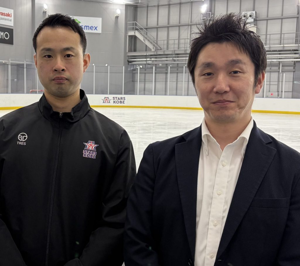 GK小野寺真己選手（左）と　スターズ神戸・代表取締役　黒澤玲央氏（右）