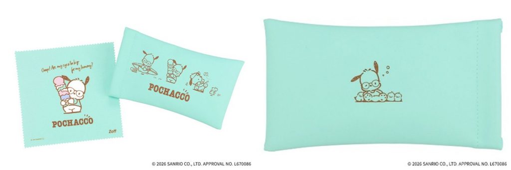 全てのメガネとサングラスにオリジナルのメガネケースとメガネ拭きが付属　(C)2026 SANRIO CO., LTD. APPROVAL NO. L670086
