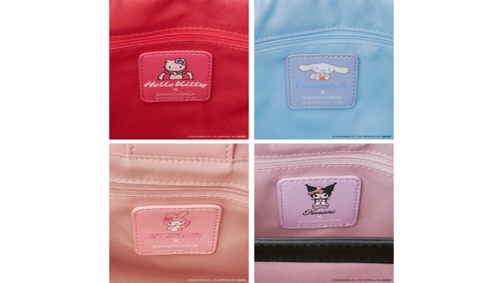 バッグの内装には、それぞれのキャラクターとネームをプリントしたタグがついている。