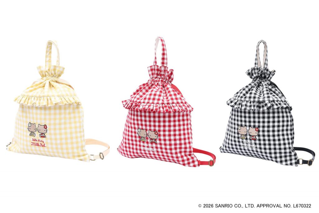 「SUN-KISSED F2F DRAWSTRING BAG」（ライトイエロー・レッド・ブラック・7700円）