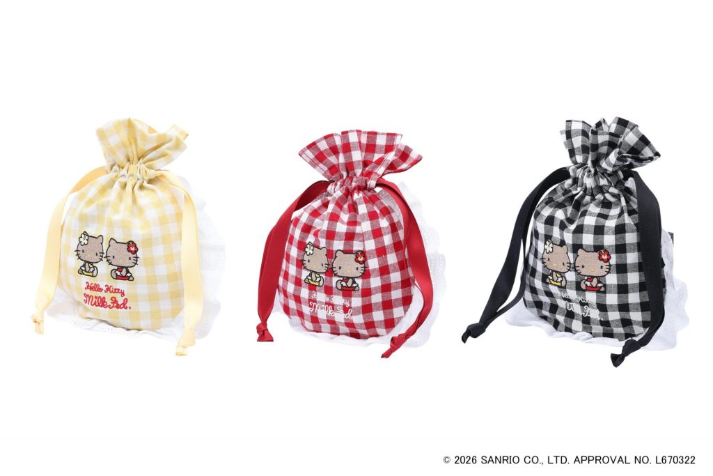 「SUN-KISSED F2F DRAWSTRING POUCH」（ライトイエロー・レッド・ブラック・3960円）