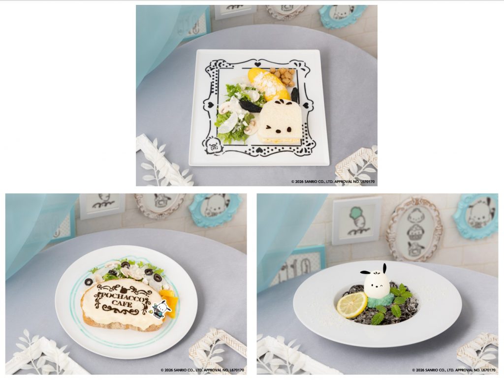 「ポチャッコの額縁たまごサンド」（1790円）、「ポチャッコのクロックムッシュ」（1790円）、「ポチャッコのきのこクリームパスタ」（1790円）　(C) 2026 SANRIO CO., LTD. APPROVAL NO. L670170