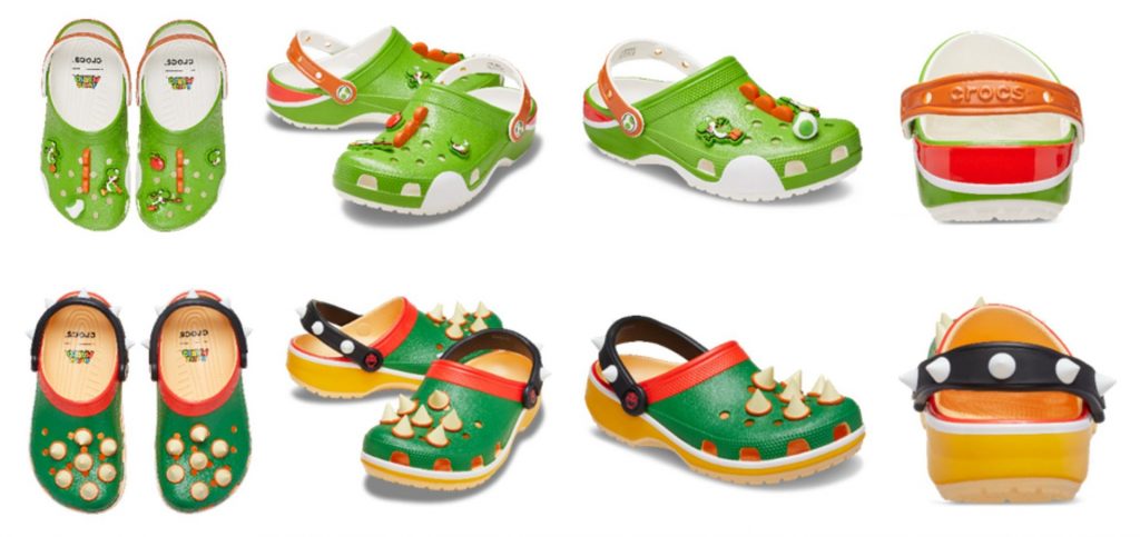 「ヨッシー クラシック クロッグ」(9900円)、「クッパ クラシック クロッグ」(9900円) (C)Nintendo
