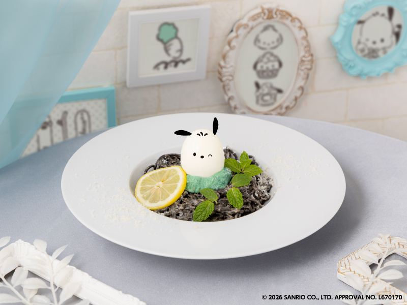 「ポチャッコのきのこクリームパスタ」（1790円）(C) 2026 SANRIO CO., LTD. APPROVAL NO. L670170